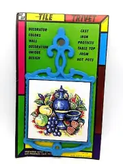 Vintage Tile Trivet Cast Iron Blue Westwood Import Co NOS
