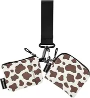 [Caihoyu] Women's Card Cases Change Holder Mini Fashion Key Chain Wallet Change Purse with Zipper Coin Pocket for Women Men 2 Packs, Brown and White Cow Pattern, 4.13"(L) x 3.5"(W), Travel Accessory