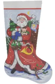 Needlepoint Handpainted Lee Christmas Windswept Santa 21"