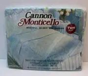 Vintage Bed Sheet Flat Twin Cannon Monticello Gingham '79 Blue Floral NOS Sealed