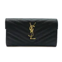 在飛比找momo購物網優惠-【YSL】Monogram V字縫線魚子醬牛皮金屬LOGO暗