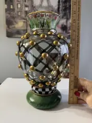 Mackenzie Childs Circus Vase Hand Painted Courtly Check Tulip Glass Vase Retired