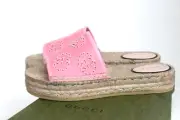 8.5 38.5 Gucci Damita Pink Logo GG Espadrille Slide Platform Slip on Sandal Shoe