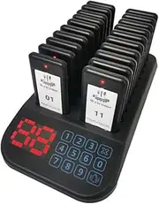 Restaurant Pager System With 20x Buzzer, Wireless Coaster Pager, Waterproof Calling Paging for Food Truck Cafe Clinic, 100m Indoors, Touch Panel, Mute Button on Beeper