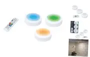 3-Pack 3-in Battery-Operated LED Puck Light - White Finish, IR Remote with