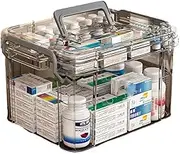 AiMeiteng Medicine Box, Medicine Storage, Double Layer Medicine Organiser Box, Plastic Storage Box, Medicine Box with Carry Handle, for Storage of Pharmacy Box and Household Goods