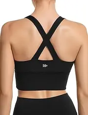 [Yvette] Longline Cross Strap Sports Bras for Women Vivid Threaded Wide Sides Ypga Bra Light Support