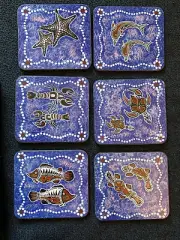 Australian Aboriginal Marine Animal Art Coasters - Set of 6 - New in Box