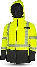 Pioneer Hi Vis Seamless Puffer Jacket for Men - High Visibility Waterproof Winter Parka - ANSI Class 3