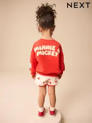 Red Hearts Minnie & Mickey Mouse Crew 100% Cotton Sweatshirt & Shorts Set (3mths-7yrs) (E53931) | $44 - $53