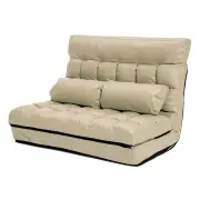 Double Seated Beige Gemini Leather Sofa Bed