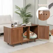 CostwayCat Litter Box Enclosure TV Stand with Scratching Board-Brown