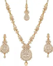 [Touchstone] Indian Bollywood Rhinestones Bridal Jewelry Necklace Set in Antique Gold Tone for Women