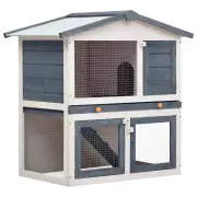 Outdoor Rabbit Hutch 3 Doors Grey Wood