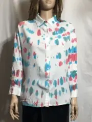 Women's NWT Aqua Tie-Dye Collared High-Low Button-Down Top Shirt