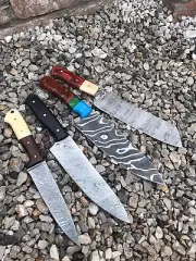 4 Custom Handmade damascus steel Chef Knife set Awesome Handles