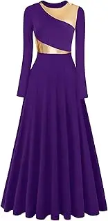 [ZYACTU] Long Sleeve Praise Dance Dress for Women Metallic Liturgical Worship Dance Costumes Lyrical Costume Church Robe, B01-dark Purple, X-Large