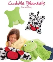 New Pattern CUDDLE BLANKETS COW AND FROG 21" X 25"