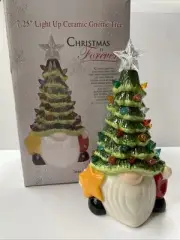 Lighted Gnome Holding Star Ceramic Christmas Tree With Multicolored Lights Lamp