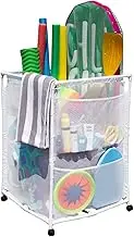 Rolling Pool Storage Organizer Bin, Large, (25.4" W x 25.4" L x 40" H), White
