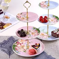 在飛比找樂天市場購物網優惠-點心盤陶瓷水果盤子藍客廳創意蛋糕架玻璃干果盤下午茶點心托盤 