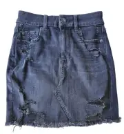American Eagle Next Level Curvy Hi Rise Mini Black Raw Edge Jean Skirt 00 NEW