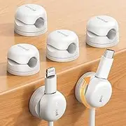6Pack Cord Organizer, [1s Lock] Spring Cable Clips - [Upgrade Rotatable] Lamicall Cord Holder Management, Desk Phone Charger Holder, Adhesive USB Wire Organizer Keeper for Office Nightstand, White
