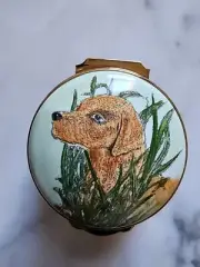 Staffordshire Enamel Trinket Box Made in England Yellow Labrador Retriever Dog