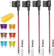 4 Pieces 12V-24V Low Profile Add-a-Circuit Fuse Tap, Miniature Piggy Back Blade Fuse Holder with Wire Harness,6 pcs Fuse (3A 5A 7.5A 10A 15A 20A) and Fuse Puller