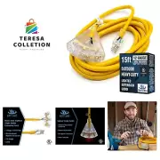 15 ft - 12 Gauge Heavy Duty Extension Cord - 3 Outlet Lighted SJTW - Indoor/O...