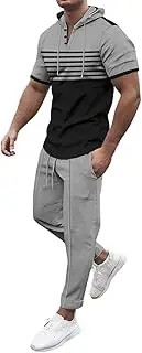 [Generic] Mens Suit Pants 29x34 Hooded T Shirt Trouser Set Colorblocking Set T Shirt Trouser Two Piece Set Slim Fit Tan Suit