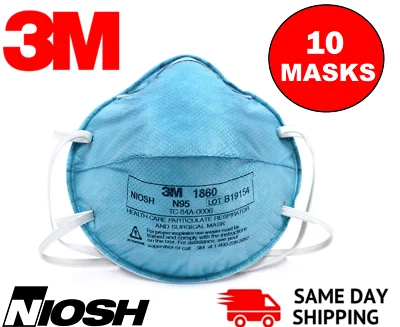 10 Pack 3M™ 1860 N95 Adult Face Mask Particulate Respirator Ex 8/20/26 BRAND NEW