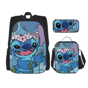 Stitch Backpack Set 3 Pcs Backpack Girls Bags With Lunch Box Pencil Case Set,Adjustable Shoulder 16 Inch Backpacks