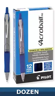 31911 Pilot Acroball Pro RT Ballpoint Pen, Medium 1.0mm, Blue Ink, Pack of 12