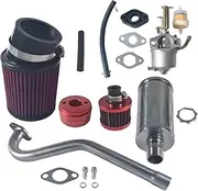 VCUJSUC Upgraded Carburetor Carb 58mm Air Filter Adapter Exhaust Pipe Muffler Stage 2 Kit For Coleman CT100U CC100X For Predator 79cc 98cc 3.0hp Mini Bike Go Kart Motor Engine Performance Parts Red