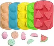 5pcs Fruit Silicone Mold Pineapple Orange Watermelon Strawberry Chocolate Candy Baking Mould 3D Summer Fruit Ice Mold for DIY Jelly Fondant Soap Gummy Cake Cupcake Topper Decoration