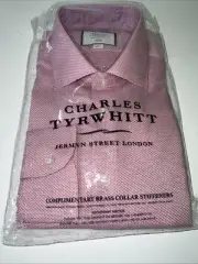 Charles Tyrwhitt Slim Fit Egyptian Cotton PINK CHECK Windsor Weave MENS 17/36