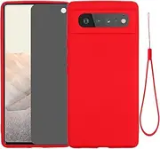 FHZXHY Designed for Google Pixel 6 Pro Case Slim Soft Silicone Gel Rubber Phone Case(with Privacy Glass Screen Protector) Full Body Shockproof Protective Case Cover for Women/Man-Red