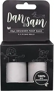 Dan & Sam Biodegradable Poop Bags 40pk - Grey, Eco-Friendly, Leak-Proof, Scent-Free Dog Waste Bags, Durable & Easy-Tie Design for Hassle-Free Clean-Up, 100% Compostable