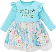 [Generic] Skirt Set for Toddler Girls Baby Dress Small Fresh Printing Splicing Long Sleeved Skirt Toddler Girl Frocks