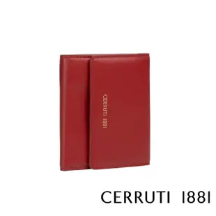 【Cerruti 1881】義大利頂級小牛皮女用短夾零錢包 CEPD06164M(紅色 贈禮盒提袋)