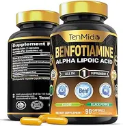 Benfotiamine with Alpha Lipoic Acid (ALA), CoQ10, Magnesium Glycinate & B-Complex Supplements - High Absorption - 90 Vegan & Non-GMO Capsules