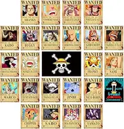 TYZZHOA 25PCS Anime One Piece Wanted Posters 30×21cm, New Bounty Edition, Straw Hat Pirates Crew Nika Luffy 3 Billion, Zoro, Sanji, One Piece Anime Gifts(Retro)
