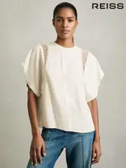 Reiss Cream Harlowe Lace-Insert T-Shirt (AU4908) | $265
