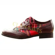 Brown Leather with Tartan Brogue Handmade Scottish Kilt Shoes for Men