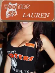 ~NEW~ LAUREN HOOTERS Girl Uniform Collectible Pin Badge Tag Orange NAME TAG