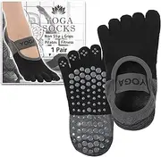 [QQOLi] Non Slip Yoga Socks 【Strong Grips & Five Toe】 For Women Pilates, Sports Support Anti-Skid, Cushion Women size 5.5-11