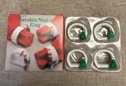 Set Of 4 Porcelain Christmas Tree Napkin Rings