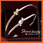 18K GOLD GF PLAIN LOVE KNOT LADIES SOLID SILVER ROSE CUFF BRACELET BANGLE GIFT