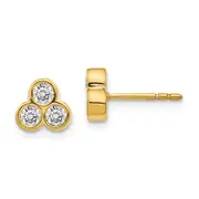 14k Yellow Gold 3-stone Real Diamond Earrings
